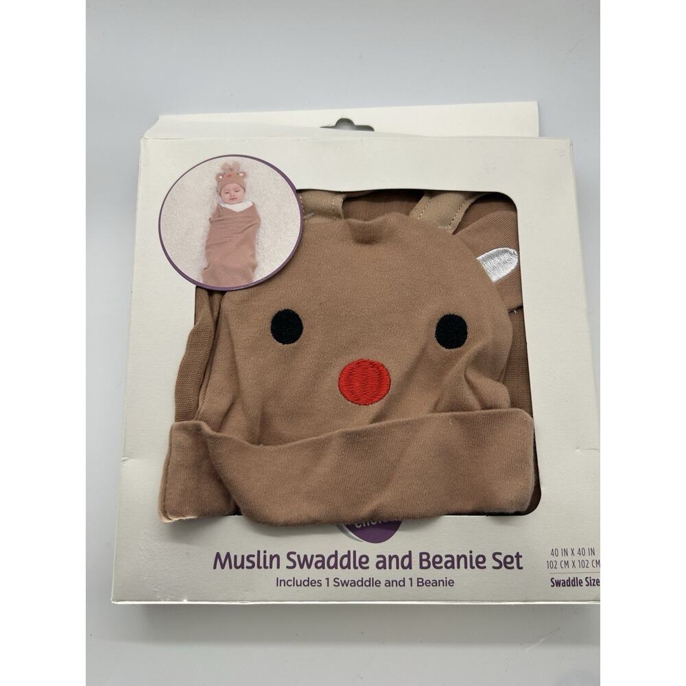 Baby Muslin Swaddle And Reindeer Christmas Parents Choice 100%Cotton 40inx40in